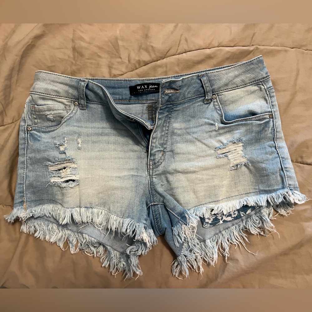 Wax Jean Blue Distressed Jean Shorts